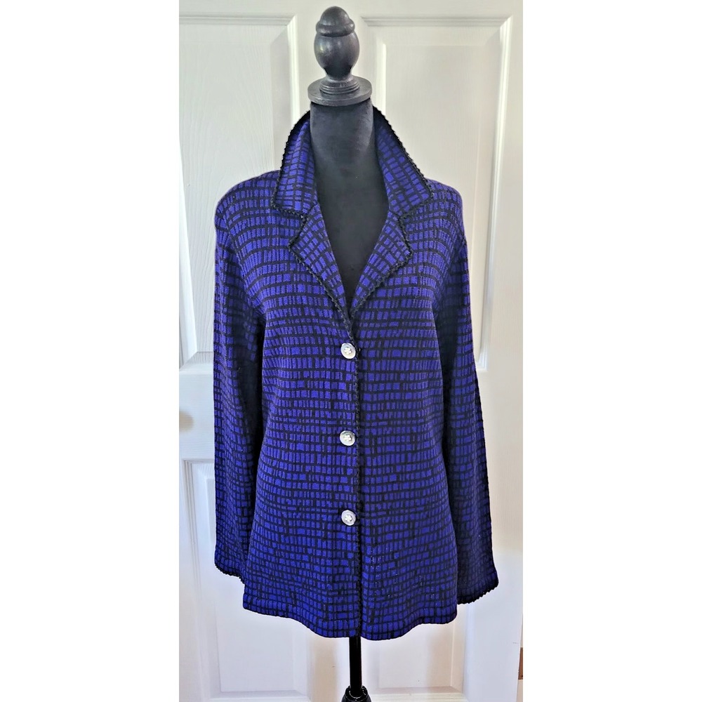 Women's Knit Jacket/Blazer by Anne Pedersen Size LG In Purple and Black.